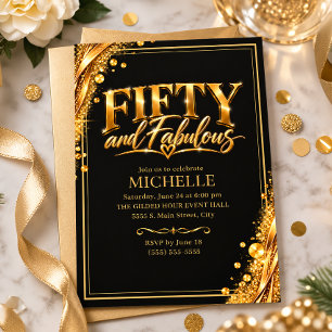 Convite Elegante Preto Dourado Cinquenta Fabulosos 50 Anos