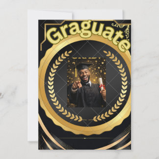 Convite elegante preto dourado, modelo de foto de formatur