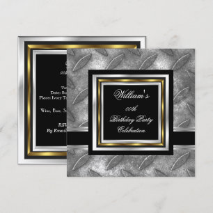 Convite Elegante Preto Dourado Prata Aniversário Metal Mas
