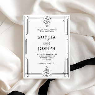 Convite Elegante Preto e Branco Casamento Formal Atempor