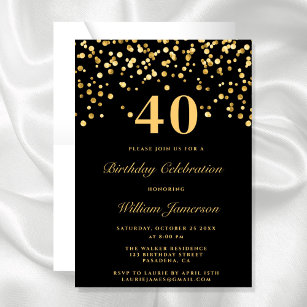 Convite Elegante Preto E Dourado 4aniversário de 40 anos