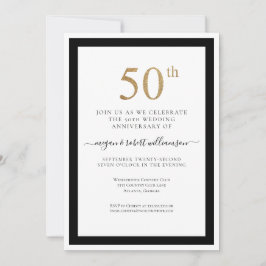 Convite Elegante Preto e Dourado 50º Aniversário de Casame