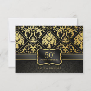 Convite Elegante Preto e Dourado 50º Aniversário de Casame