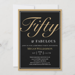 Convite Elegante Preto e Dourado 50 e Fabuloso Aniversário