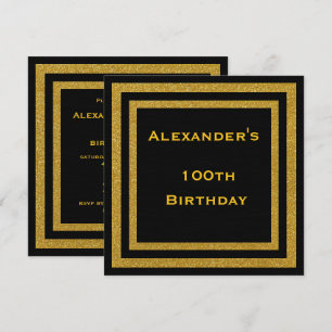 Convite Elegante preto e Dourado brilho enquadrado no 100º
