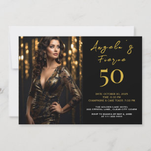 Convite Elegante Preto e Dourado de 50 Anos