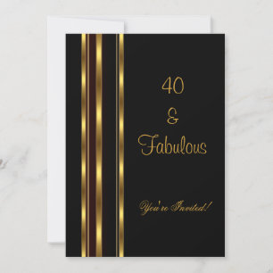 Convite Elegante Preto e Dourado Fabuloso 40º Aniversário