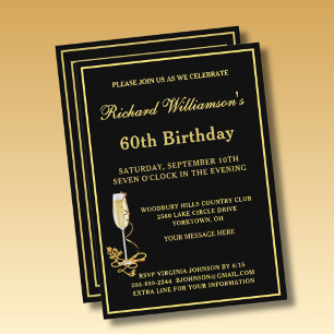 Convite Elegante Preto e Dourado para Festa de 60 