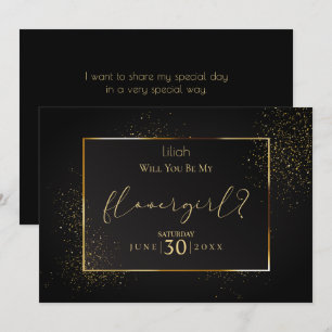 Convite Elegante Preto e Dourado Você Será Minha Dama de