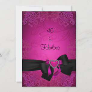 Convite Elegante Preto e Rosa Fabuloso 40º Aniversário