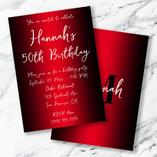 Convite Elegante Preto e Vermelho Ombre 50º Aniversário