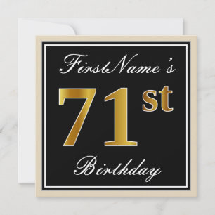 Convite Elegante, Preto, Falso Dourado Aniversário de 71 a