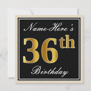 Convite Elegante, Preto, Faux Dourado 36º Aniversário + 