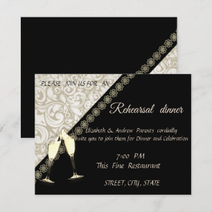 Convite Elegante preto, jantar de ensaio de casamento em d