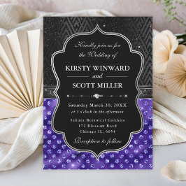 Convite Elegante Preto Prata Roxo Pontos Brilho Casamento