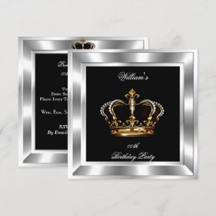 Convite Elegante Preto Príncipe Rei de Aniversário Masculi