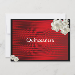 Convite Elegante Preto Vermelho, Rosas, Quinceaner