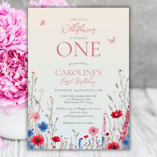 Convite Elegante primeiro aniversario de bebê de flor selv (Criador carregado)