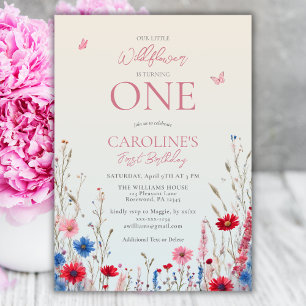 Convite Elegante primeiro aniversario de bebê de flor selv