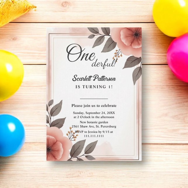 Convite Elegante primeiro aniversario Romântico de Frame F (Criador carregado)