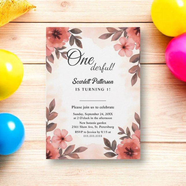 Convite Elegante primeiro aniversario Russo Floral Chic Wa (Criador carregado)