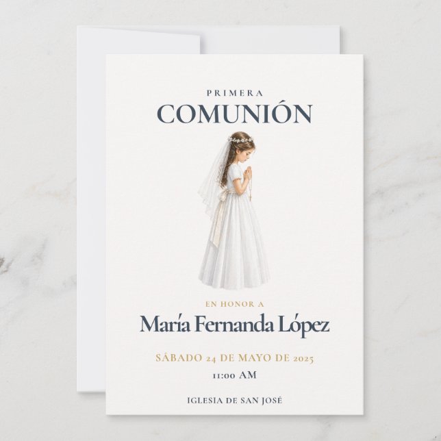 Convite Elegante Primera Comunión Menina (Frente)