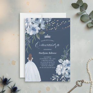 Convite Elegante Princesa Azul Quinceañera