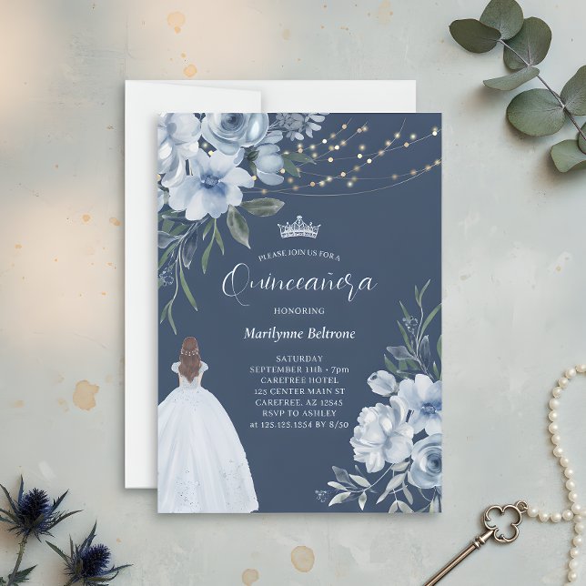 Convite Elegante Princesa Azul Quinceañera (Criador carregado)