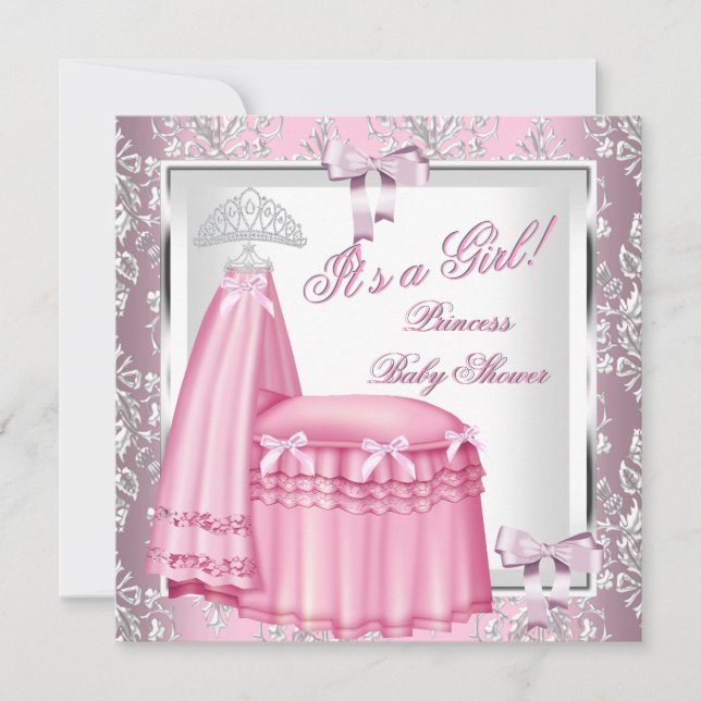 Convite Elegante Princesa Churrasco Bebê Menina Rosa Cama  (Frente)