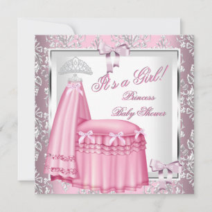 Convite Elegante Princesa Churrasco Bebê Menina Rosa Cama