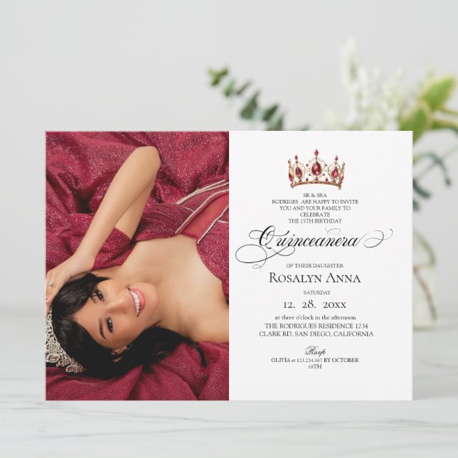 Convite Elegante Princesa de Foto Quinceañera  (Em pé/Frente)