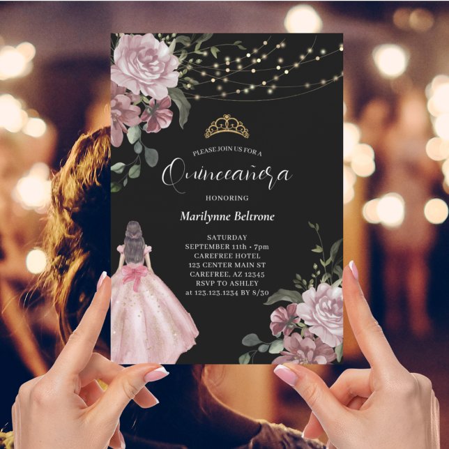 Convite Elegante Princesa Floral Moderna Quinceañera (Criador carregado)