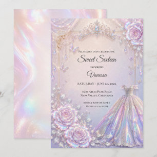 Convite Elegante Princesa Iridescente Doce 16