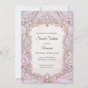 Convite Elegante Princesa Iridescente Doce 16