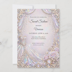 Convite Elegante Princesa Iridescente Doce 16