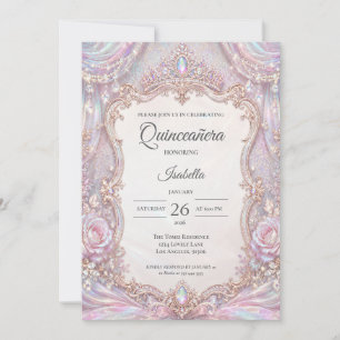 Convite Elegante Princesa Iridescente Quinceañera