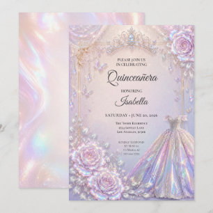 Convite Elegante Princesa Iridescente Quinceañera