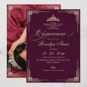 Convite Elegante Princesa Rosa Quinceañera