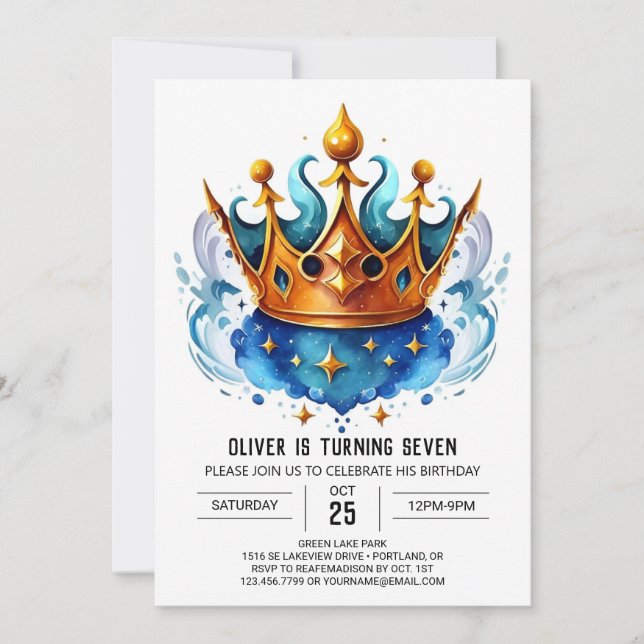 Convite Elegante Príncipe Coroa Aniversário (Frente)