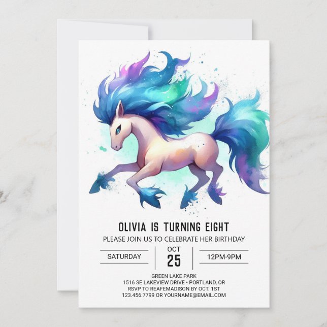 Convite Elegante Printable Horse Birthday (Frente)