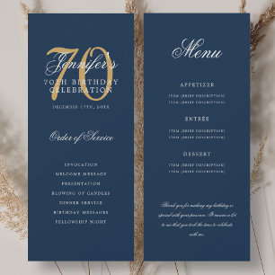 Convite Elegante Programa de 70º Ouro Azul Marinho Menu+Ag