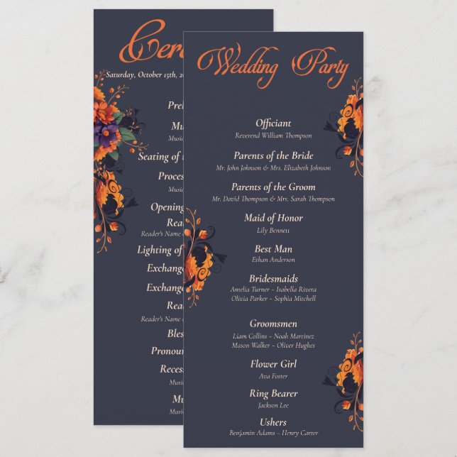 Convite Elegante Programa de Casamento Floral Mínimo do Go (Frente/Verso)