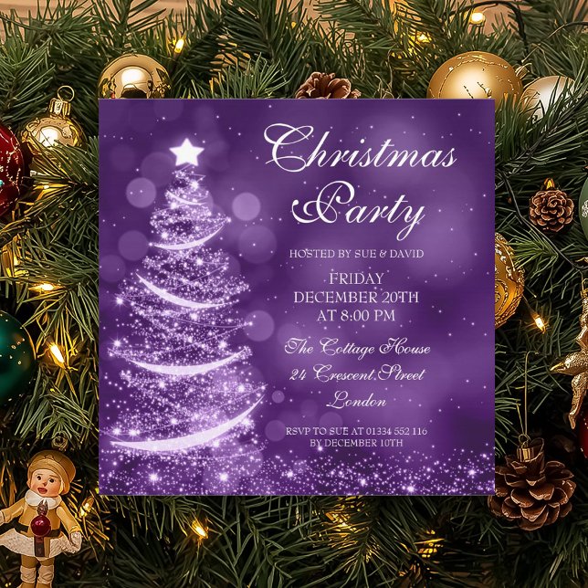 Convite Elegante Purple Christmas Party Sparkle (Elegant Purple Christmas Party Sparkle Invitation)