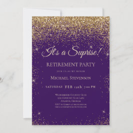Convite Elegante Purple Dourado Surprise Retirement Party