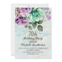 Elegante Purple Floral Mint Green 70 Birthday