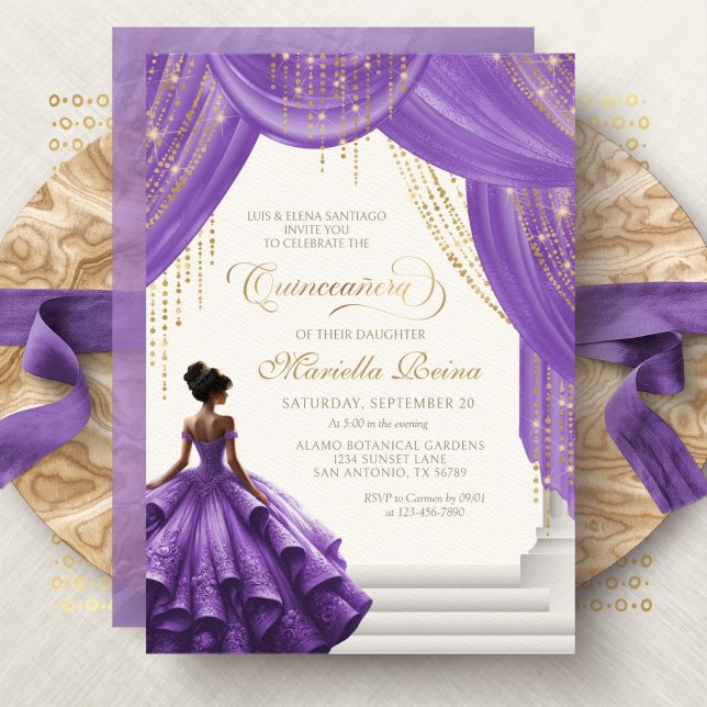Convite Elegante Purple Royal Fairytale Quinceanera (Criador carregado)