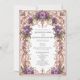 Convite Elegante Purple Vintage Floral Weding Program