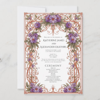 Convite Elegante Purple Vintage Floral Weding Program