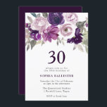 Convite Elegante Purple Watercolor aniversário de 30 anos<br><div class="desc">Convite para aniversário de 30 anos Floral de Aquarela Puro Elegante Ver coleção correspondente em Niche e Nest Store</div>