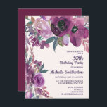 Convite Elegante Purple Watercolor aniversário de 30 anos<br><div class="desc">Lilac botânico bonito e convite de festas de aniversário de 30 anos floral de aquarela roxa.</div>